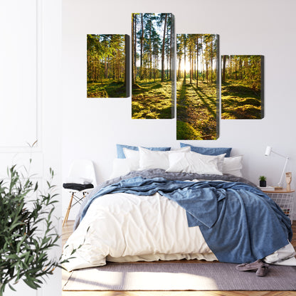 Obraz Wieloczęściowy Leśny Zachód Słońca – malownicza panorama do wnętrz naturalnych, boho i współczesnych – widok 2