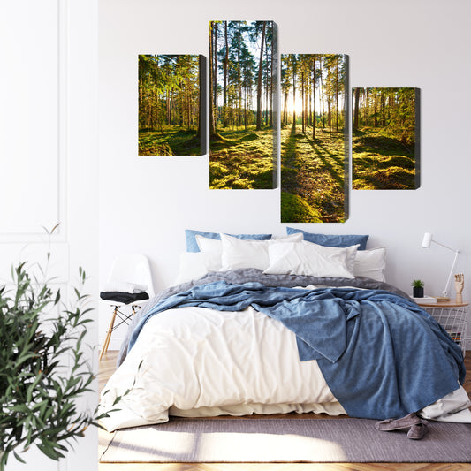 Obraz Wieloczęściowy Leśny Zachód Słońca – malownicza panorama do wnętrz naturalnych, boho i współczesnych – widok 2