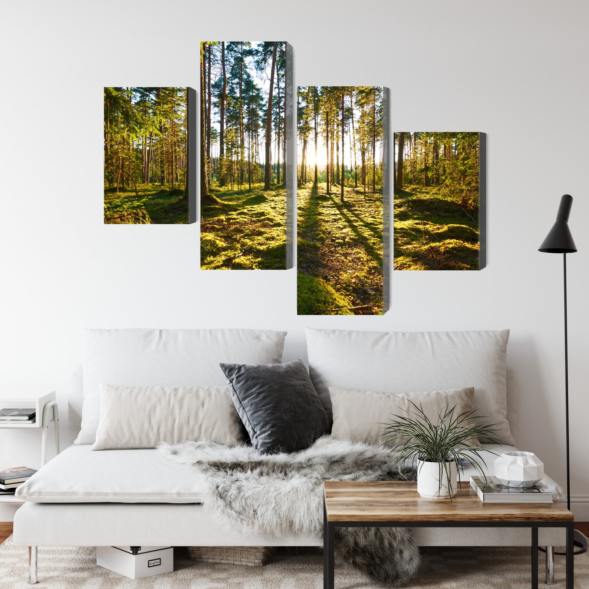 Obraz Wieloczęściowy Leśny Zachód Słońca – malownicza panorama do wnętrz naturalnych, boho i współczesnych – widok 3