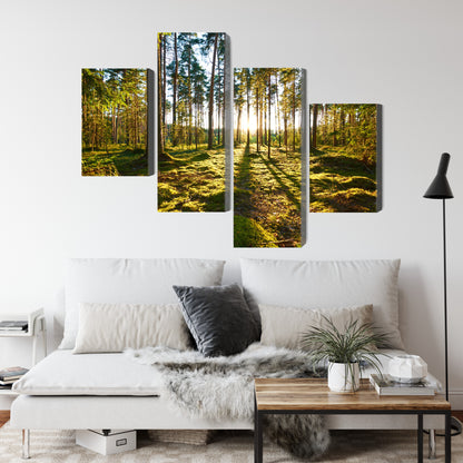 Obraz Wieloczęściowy Leśny Zachód Słońca – malownicza panorama do wnętrz naturalnych, boho i współczesnych – widok 3