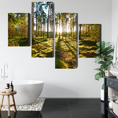 Obraz Wieloczęściowy Leśny Zachód Słońca – malownicza panorama do wnętrz naturalnych, boho i współczesnych – widok 4