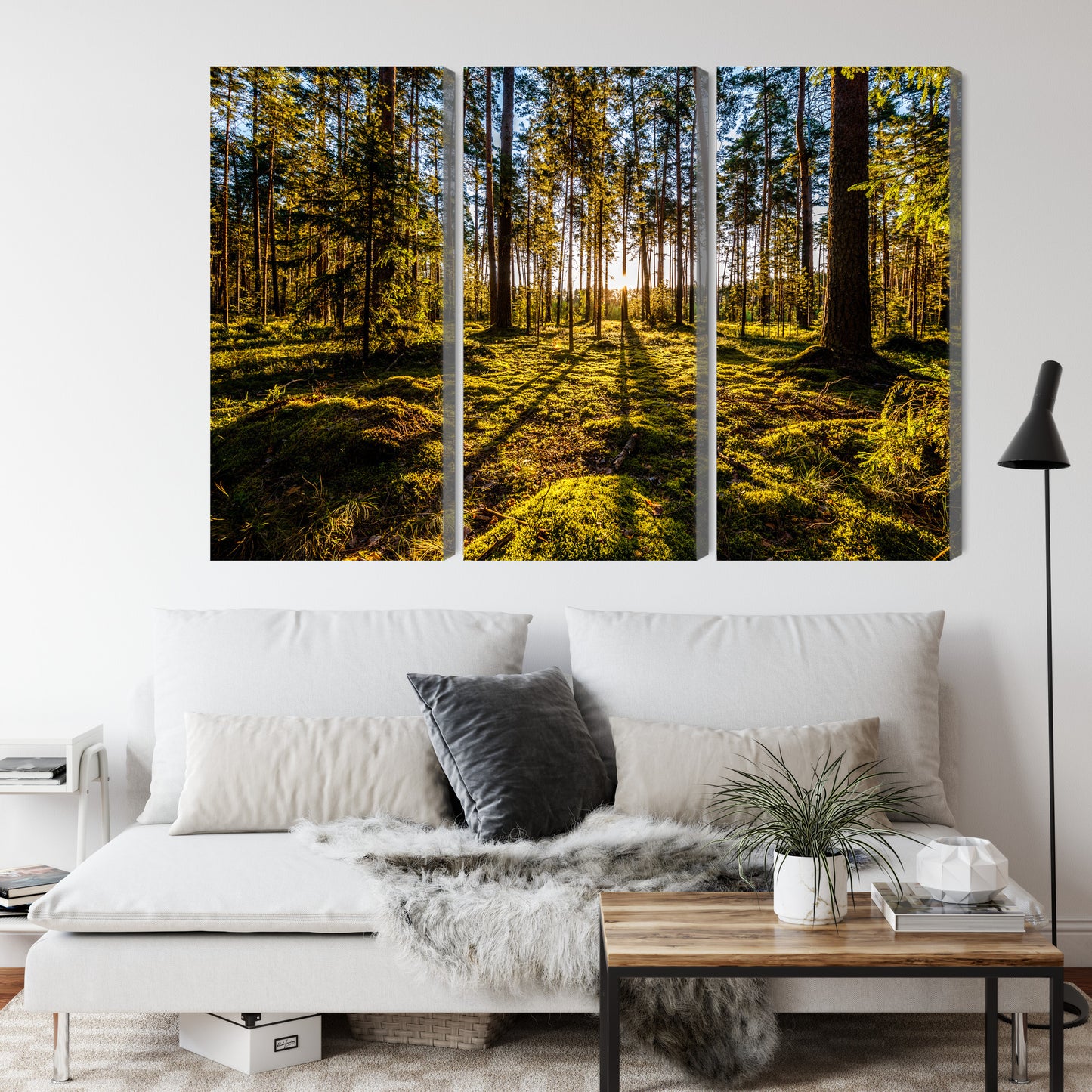 Obraz Wieloczęściowy Leśny Poranek – spokojna panorama do wnętrz skandynawskich i naturalnych – widok 3