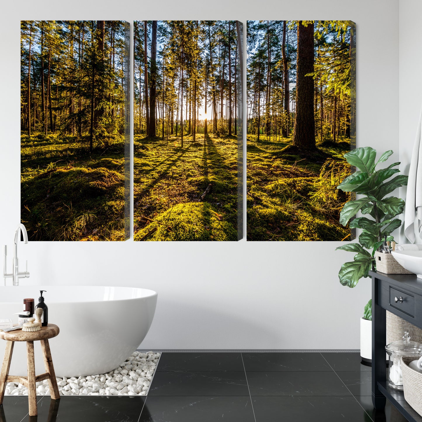 Obraz Wieloczęściowy Leśny Poranek – spokojna panorama do wnętrz skandynawskich i naturalnych – widok 4