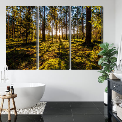 Obraz Wieloczęściowy Leśny Poranek – spokojna panorama do wnętrz skandynawskich i naturalnych – widok 4