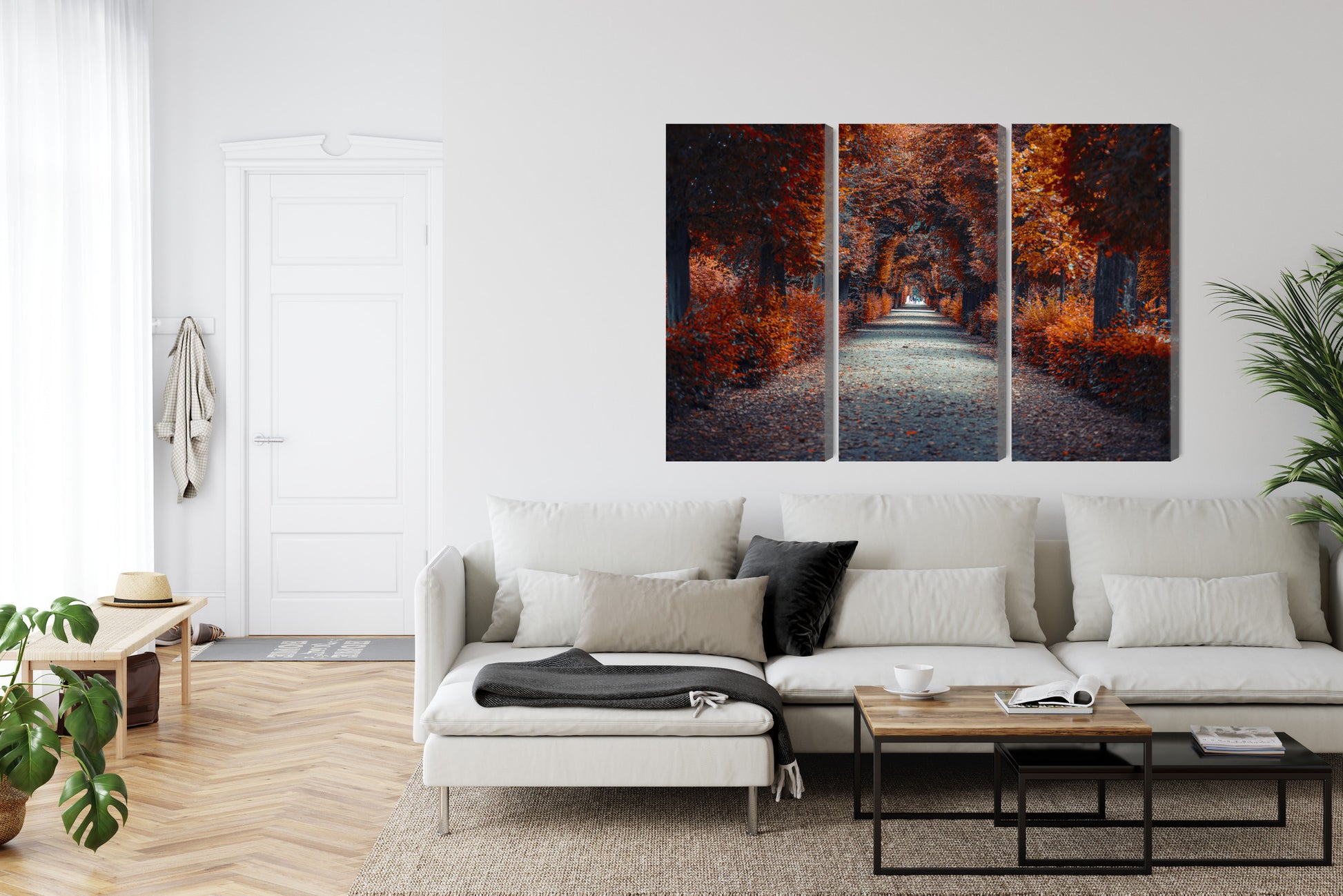 Obraz Wieloczęściowy Ścieżka w Jesiennym Lesie – ciepła panorama do wnętrz naturalnych, rustykalnych i scandi-boho – widok 5