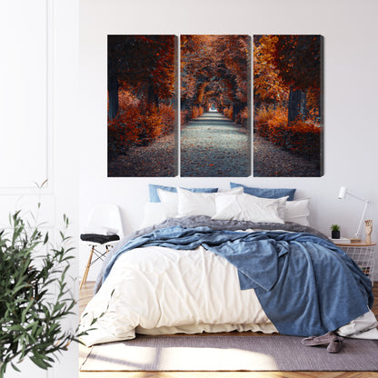 Obraz Wieloczęściowy Ścieżka w Jesiennym Lesie – ciepła panorama do wnętrz naturalnych, rustykalnych i scandi-boho – widok 2