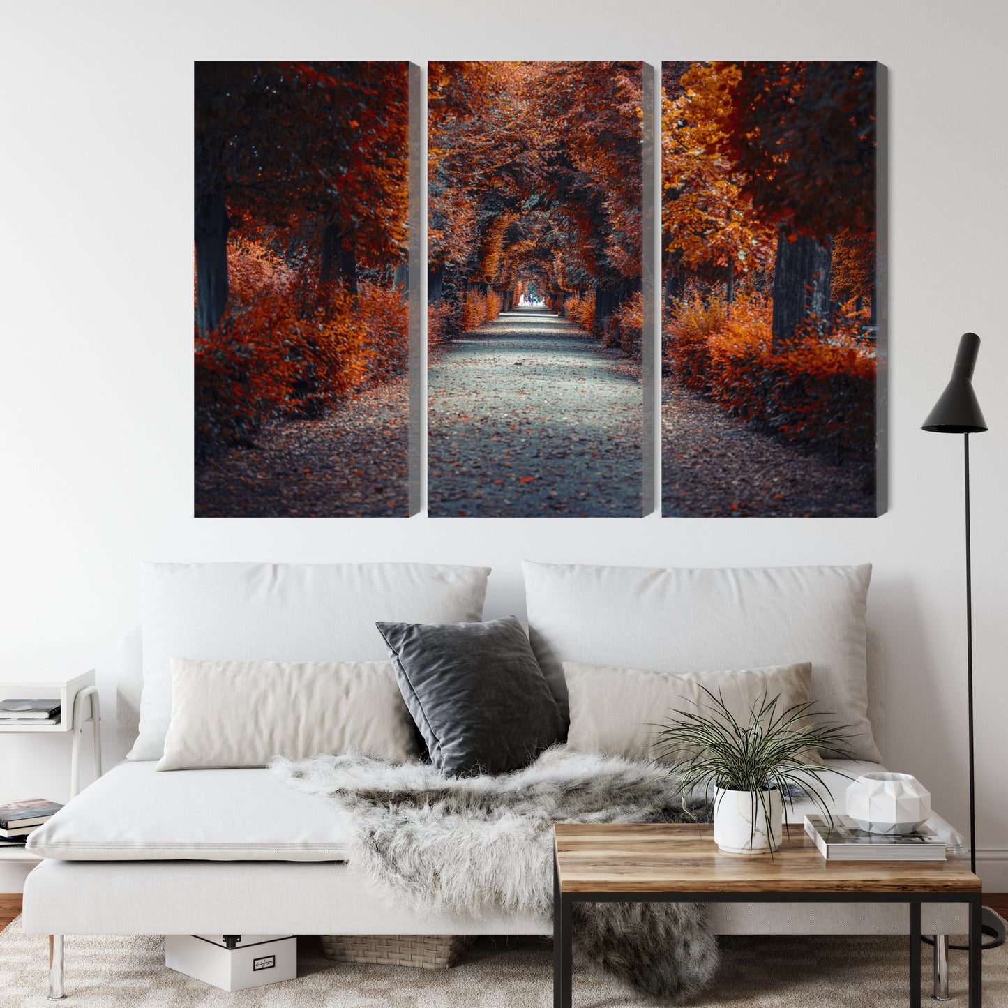 Obraz Wieloczęściowy Ścieżka w Jesiennym Lesie – ciepła panorama do wnętrz naturalnych, rustykalnych i scandi-boho – widok 3