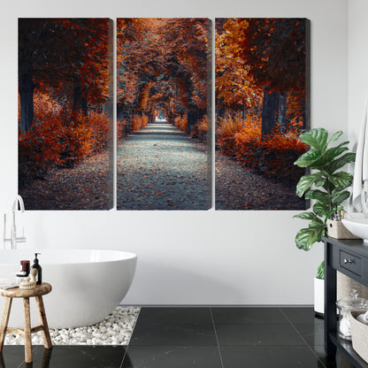 Obraz Wieloczęściowy Ścieżka w Jesiennym Lesie – ciepła panorama do wnętrz naturalnych, rustykalnych i scandi-boho – widok 4