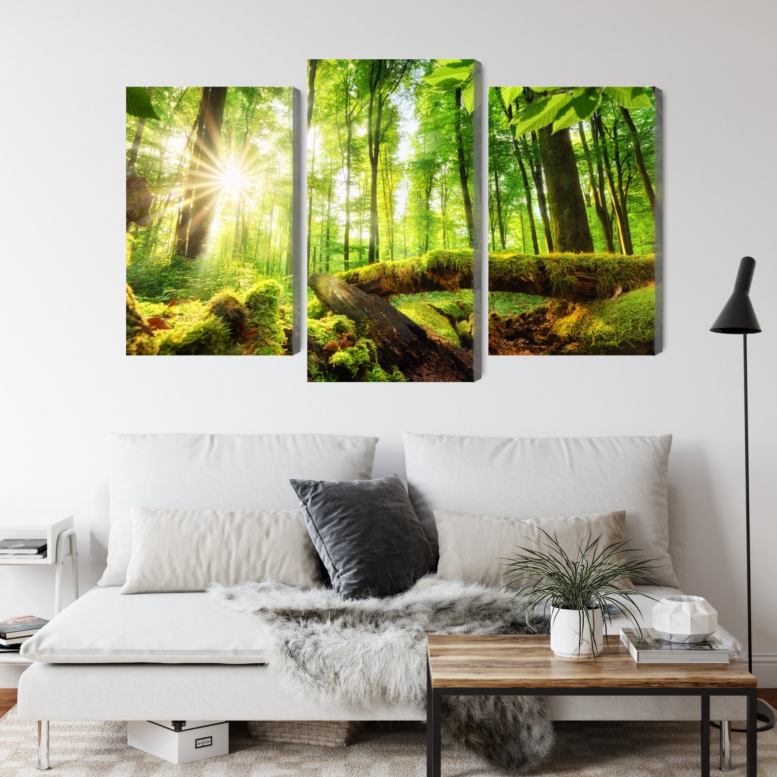 Obraz Wieloczęściowy Słońce w Lesie – ciepła panorama natury do wnętrz naturalnych i boho – widok 3