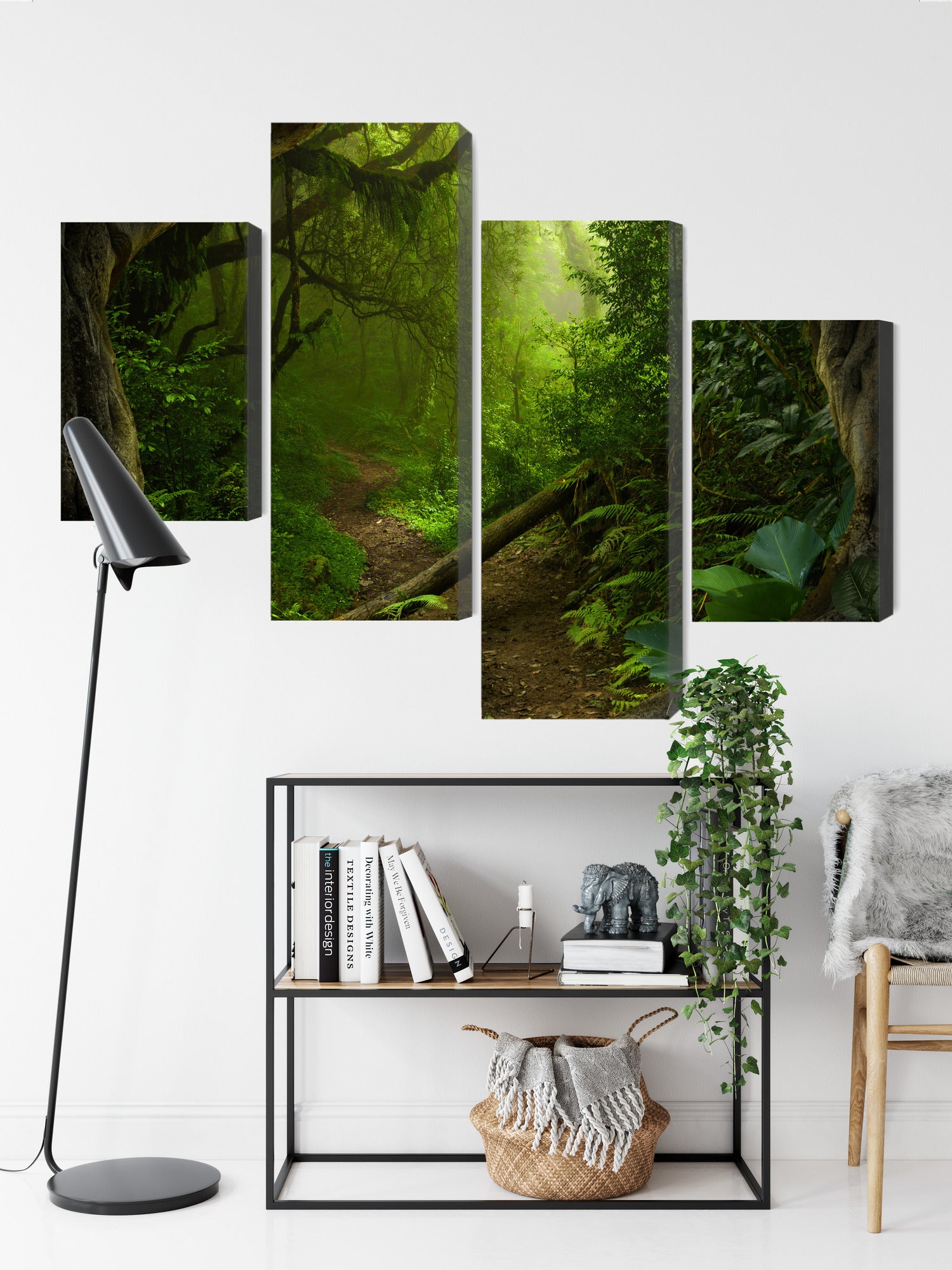 Obraz Wieloczęściowy Ścieżka w Dżungli – kojąca zieleń do wnętrz boho, urban jungle i eklektycznych – widok 8