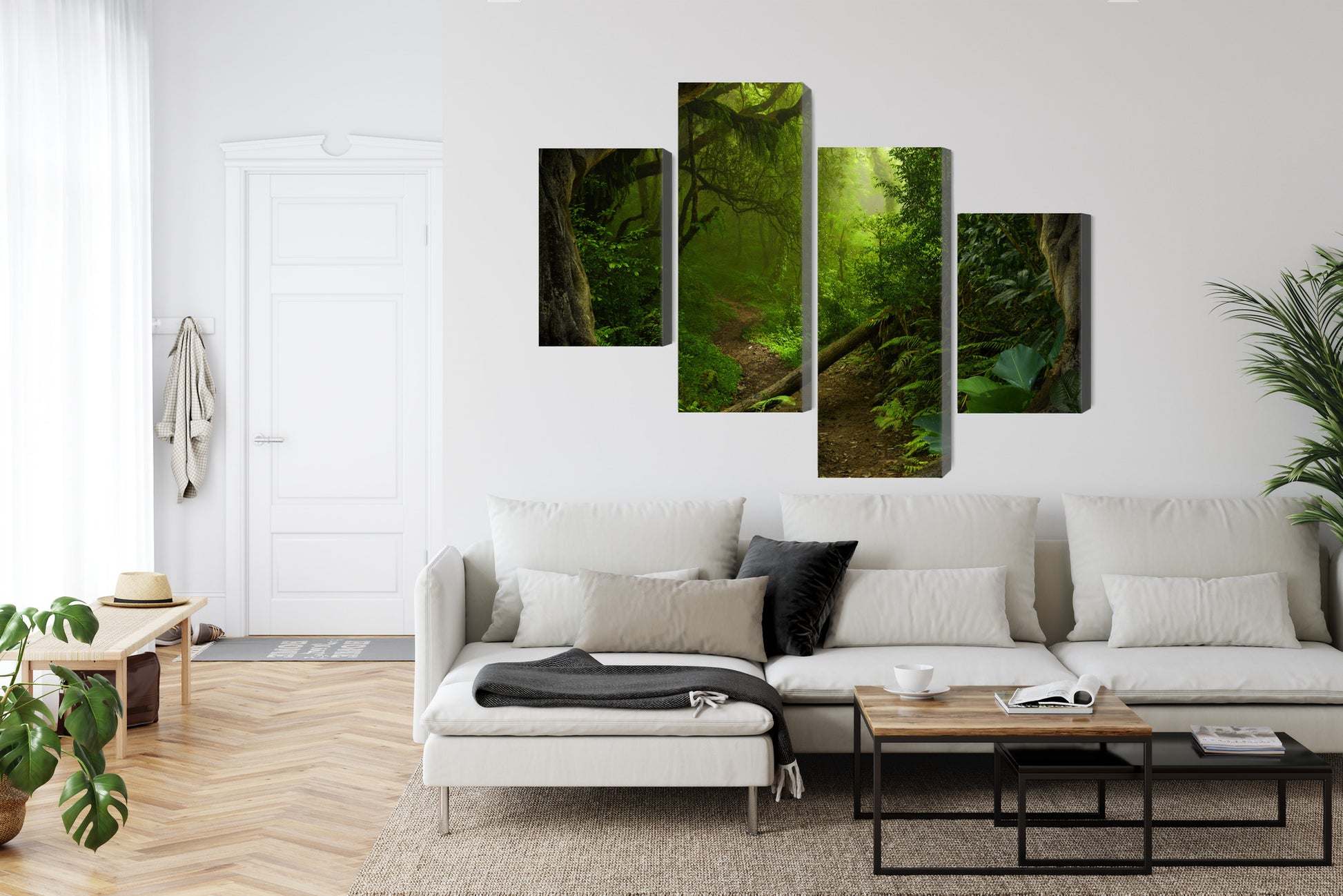Obraz Wieloczęściowy Ścieżka w Dżungli – kojąca zieleń do wnętrz boho, urban jungle i eklektycznych – widok 5