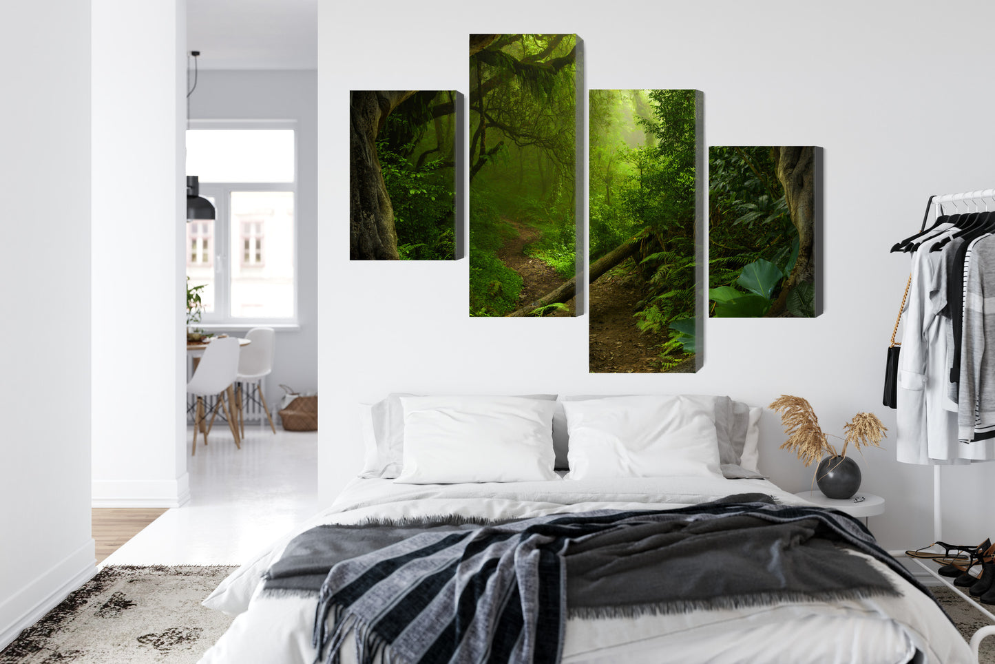 Obraz Wieloczęściowy Ścieżka w Dżungli – kojąca zieleń do wnętrz boho, urban jungle i eklektycznych – widok 6