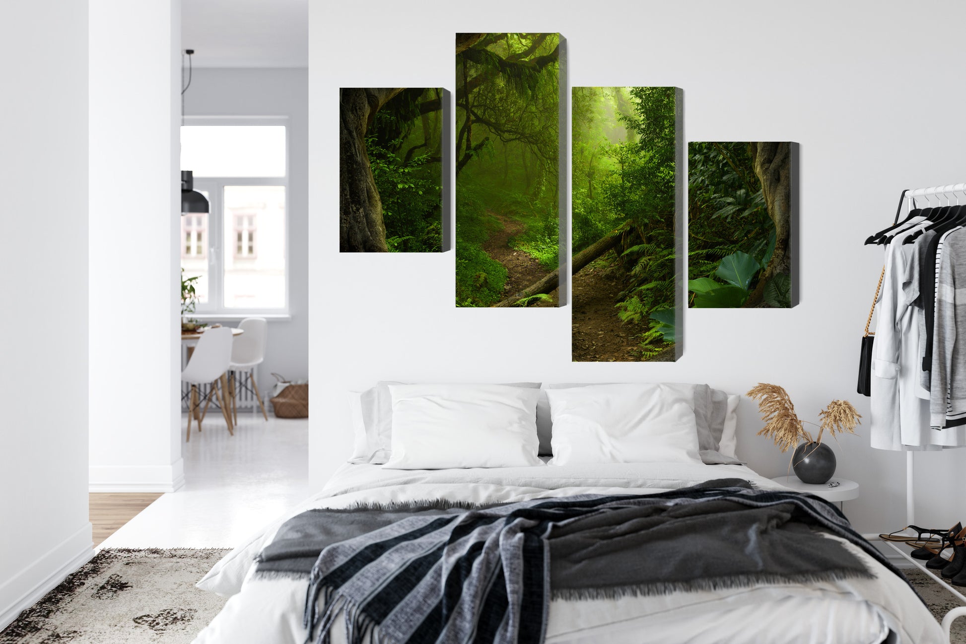 Obraz Wieloczęściowy Ścieżka w Dżungli – kojąca zieleń do wnętrz boho, urban jungle i eklektycznych – widok 6