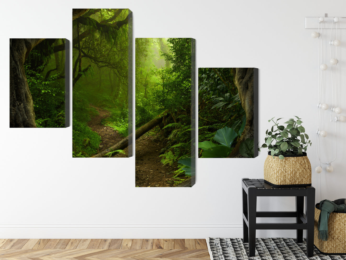 Obraz Wieloczęściowy Ścieżka w Dżungli – kojąca zieleń do wnętrz boho, urban jungle i eklektycznych – widok 7