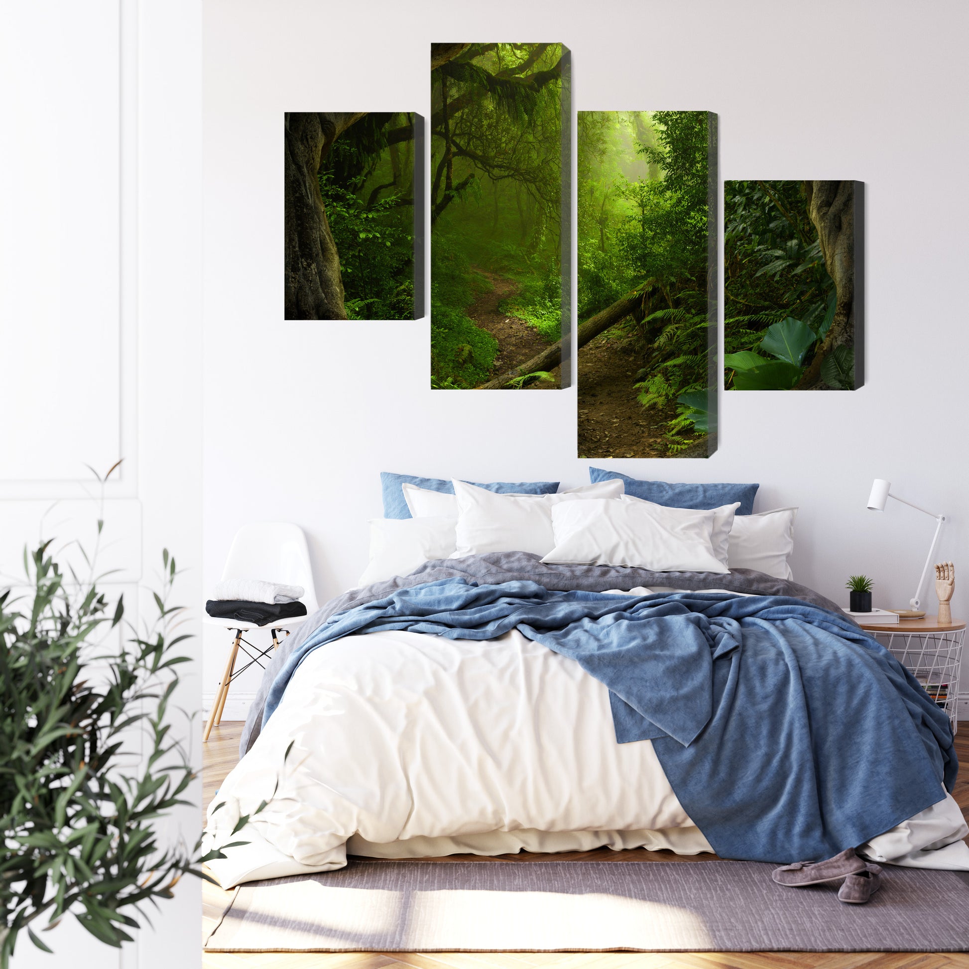 Obraz Wieloczęściowy Ścieżka w Dżungli – kojąca zieleń do wnętrz boho, urban jungle i eklektycznych – widok 2
