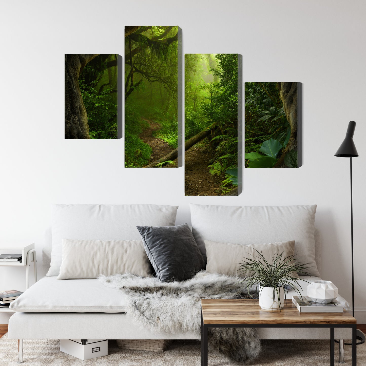 Obraz Wieloczęściowy Ścieżka w Dżungli – kojąca zieleń do wnętrz boho, urban jungle i eklektycznych – widok 3