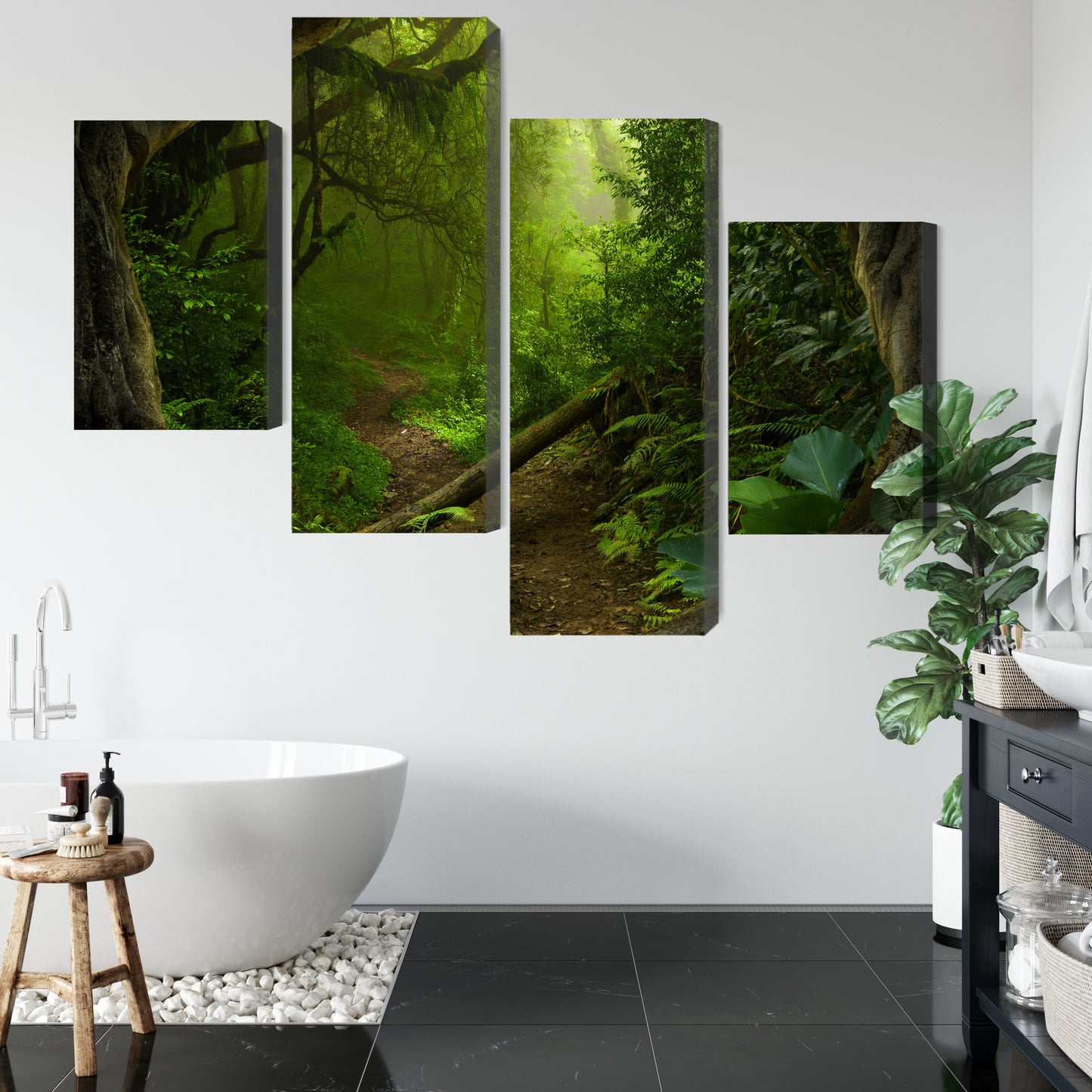Obraz Wieloczęściowy Ścieżka w Dżungli – kojąca zieleń do wnętrz boho, urban jungle i eklektycznych – widok 4