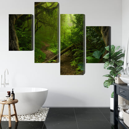 Obraz Wieloczęściowy Ścieżka w Dżungli – kojąca zieleń do wnętrz boho, urban jungle i eklektycznych – widok 4