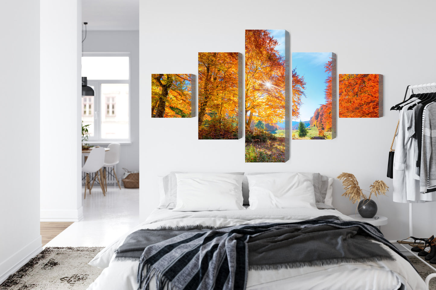 Obraz Wieloczęściowy Jesienne Drzewa – barwna panorama do wnętrz naturalnych, boho i nowoczesnych – widok 6
