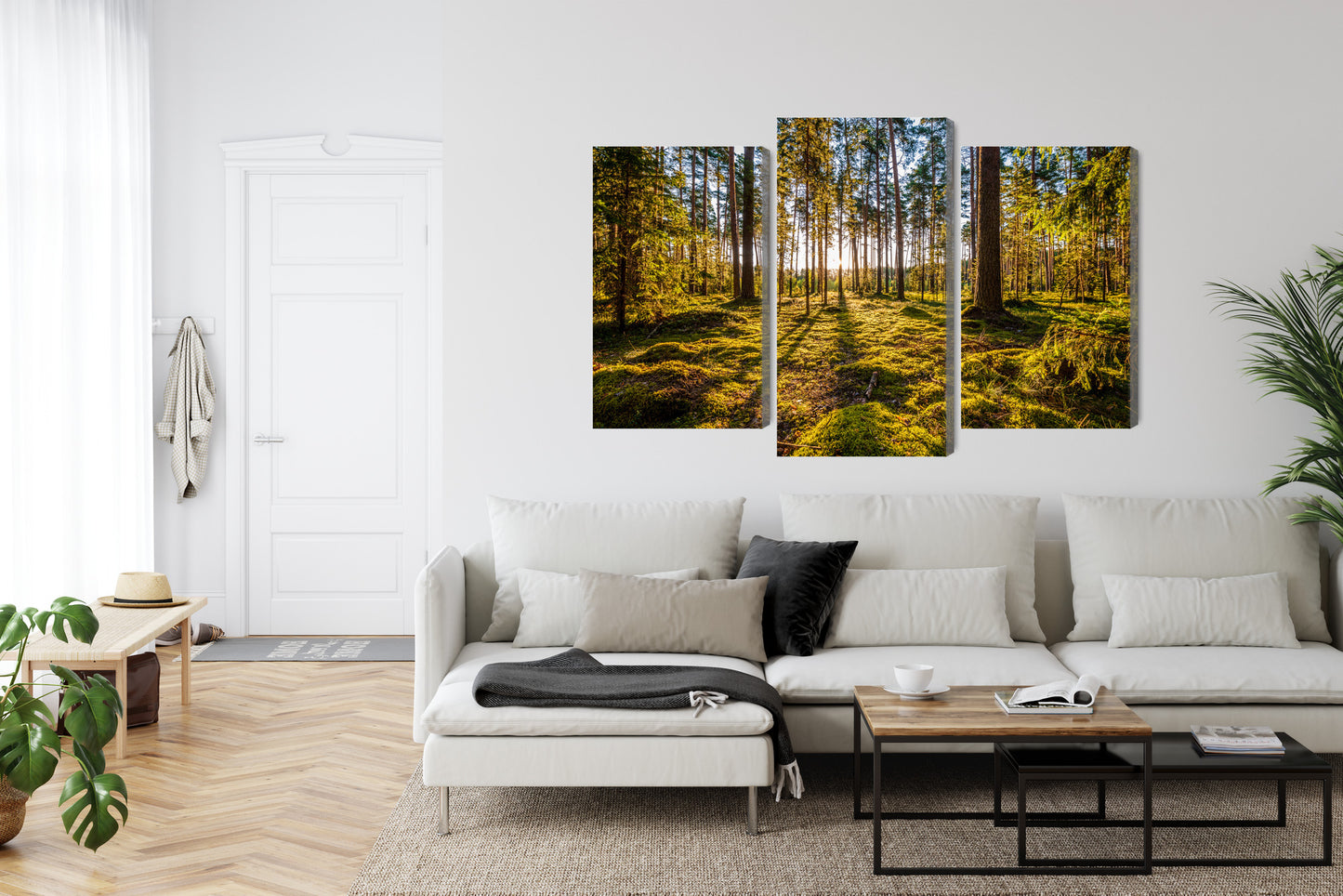 Obraz Wieloczęściowy Słoneczny Leśny Krajobraz – Naturalna głębia do wnętrz boho, skandynawskich i eko – widok 5
