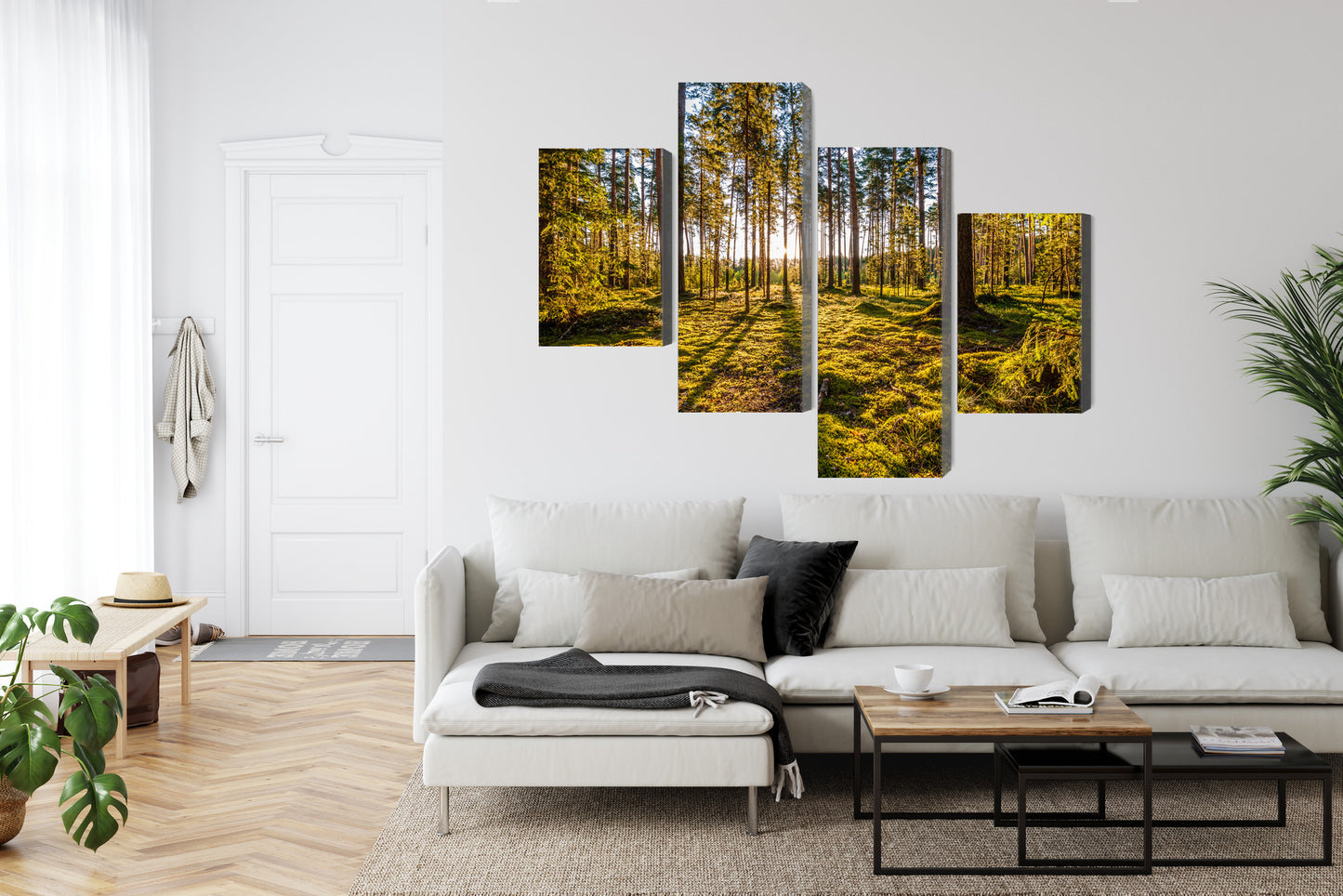 Obraz Wieloczęściowy Słoneczny Las – naturalna panorama do wnętrz skandynawskich i boho – widok 5