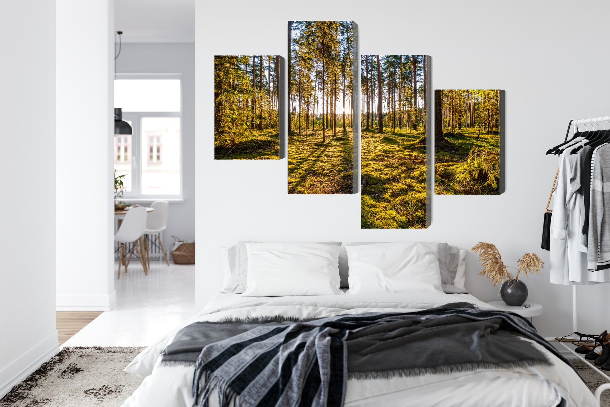 Obraz Wieloczęściowy Słoneczny Las – naturalna panorama do wnętrz skandynawskich i boho – widok 6