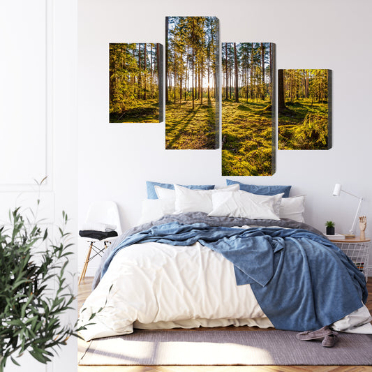 Obraz Wieloczęściowy Słoneczny Las – naturalna panorama do wnętrz skandynawskich i boho – widok 2