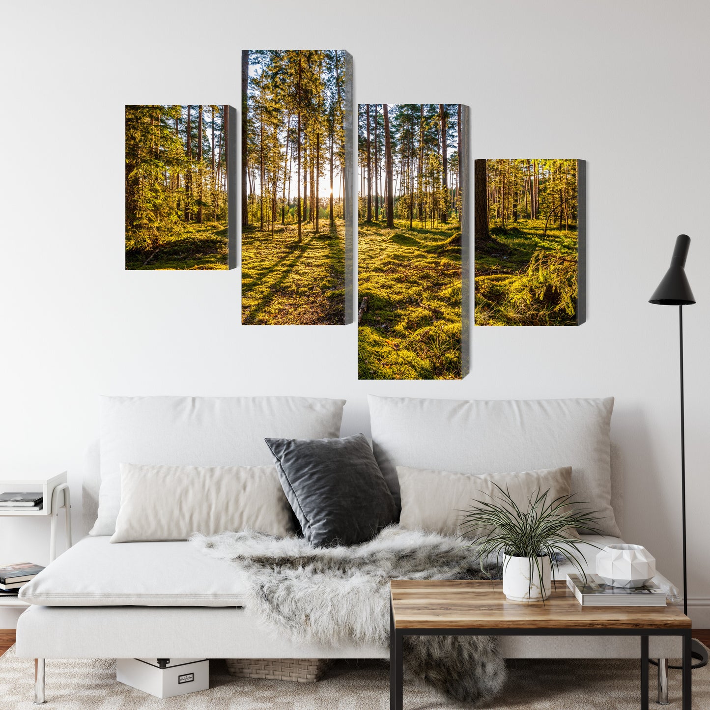 Obraz Wieloczęściowy Słoneczny Las – naturalna panorama do wnętrz skandynawskich i boho – widok 3