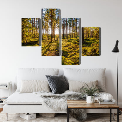 Obraz Wieloczęściowy Słoneczny Las – naturalna panorama do wnętrz skandynawskich i boho – widok 3
