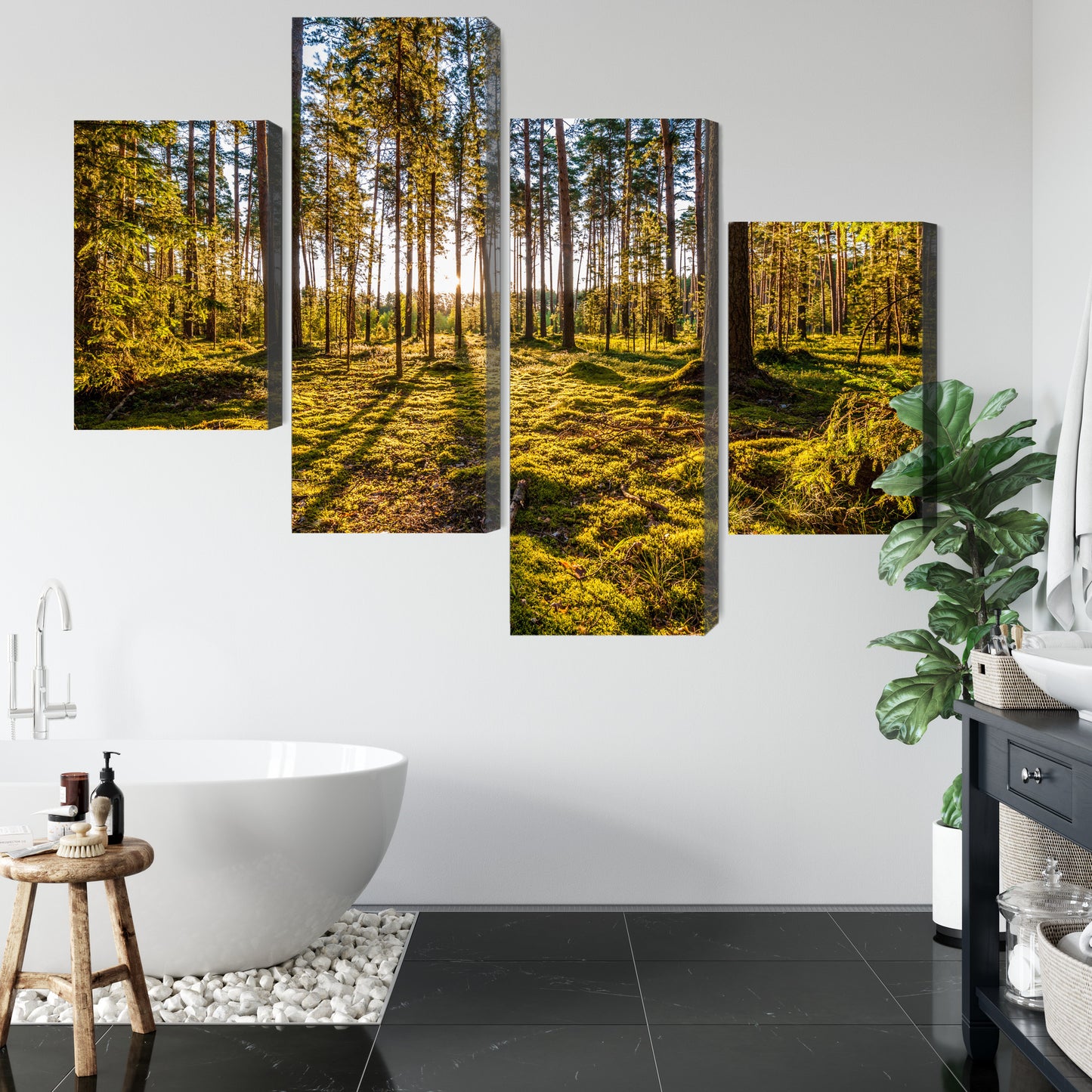 Obraz Wieloczęściowy Słoneczny Las – naturalna panorama do wnętrz skandynawskich i boho – widok 4
