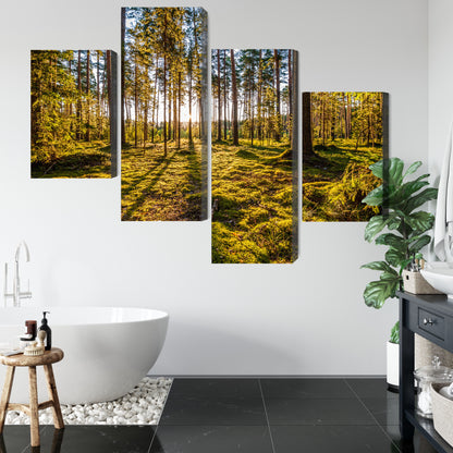 Obraz Wieloczęściowy Słoneczny Las – naturalna panorama do wnętrz skandynawskich i boho – widok 4