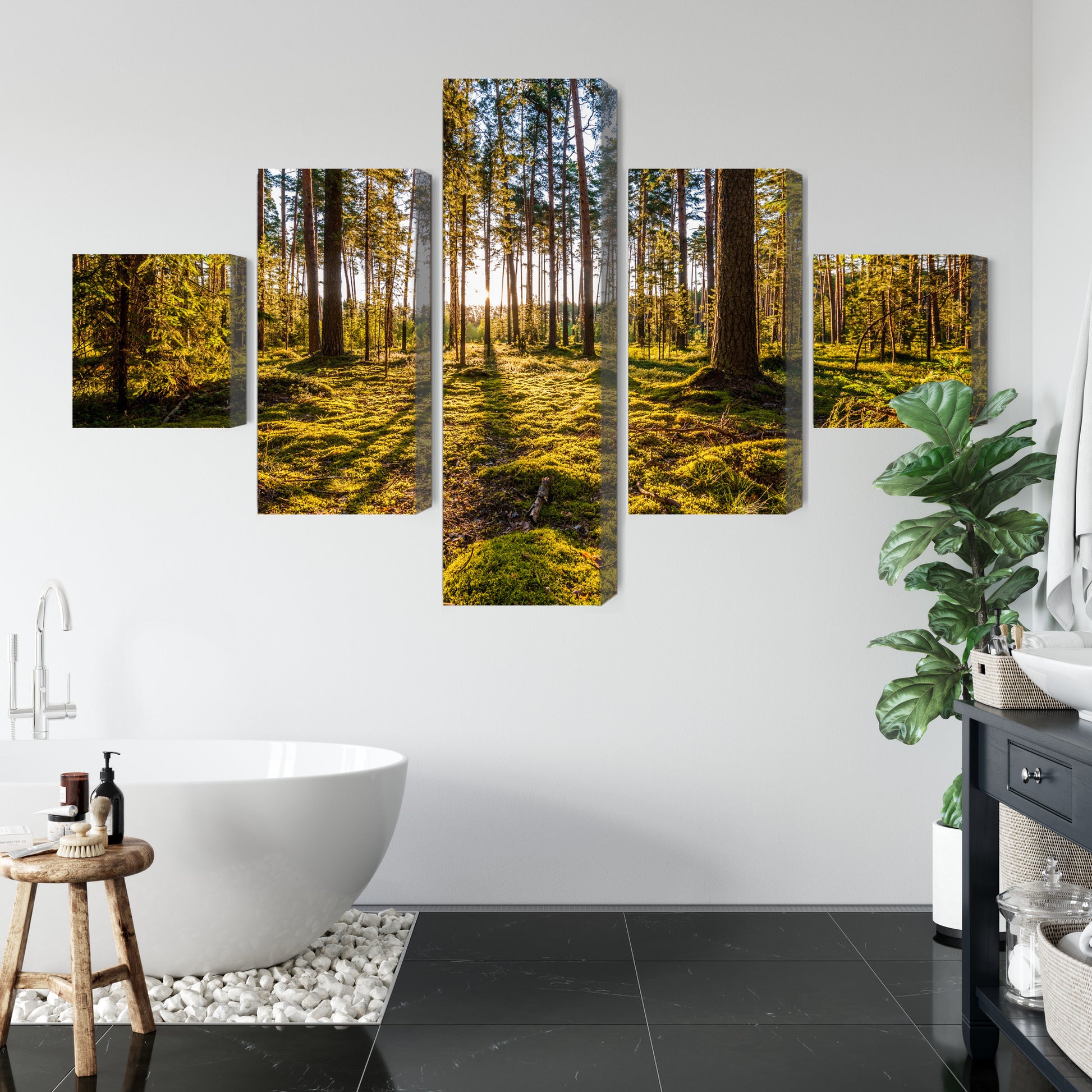 Obraz Wieloczęściowy Słoneczna Leśna Polana – immersyjny krajobraz 3D do wnętrz naturalnych i boho – widok 4
