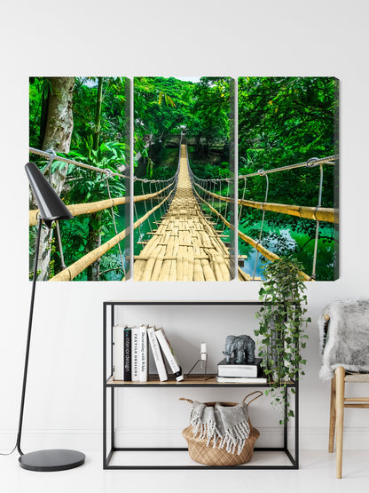 Obraz Wieloczęściowy Bambusowy Most w Lesie Deszczowym – Egzotyczna Natura do wnętrz Boho, Urban Jungle i Eko – widok 8