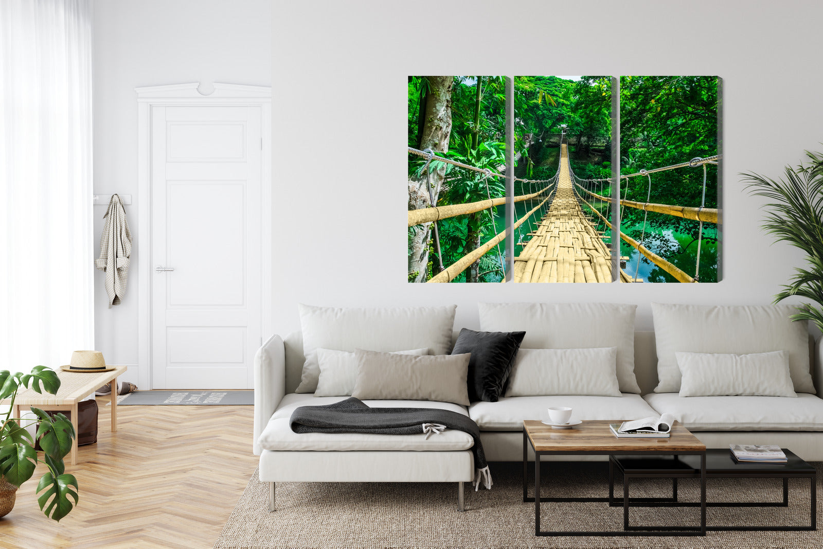 Obraz Wieloczęściowy Bambusowy Most w Lesie Deszczowym – Egzotyczna Natura do wnętrz Boho, Urban Jungle i Eko – widok 5