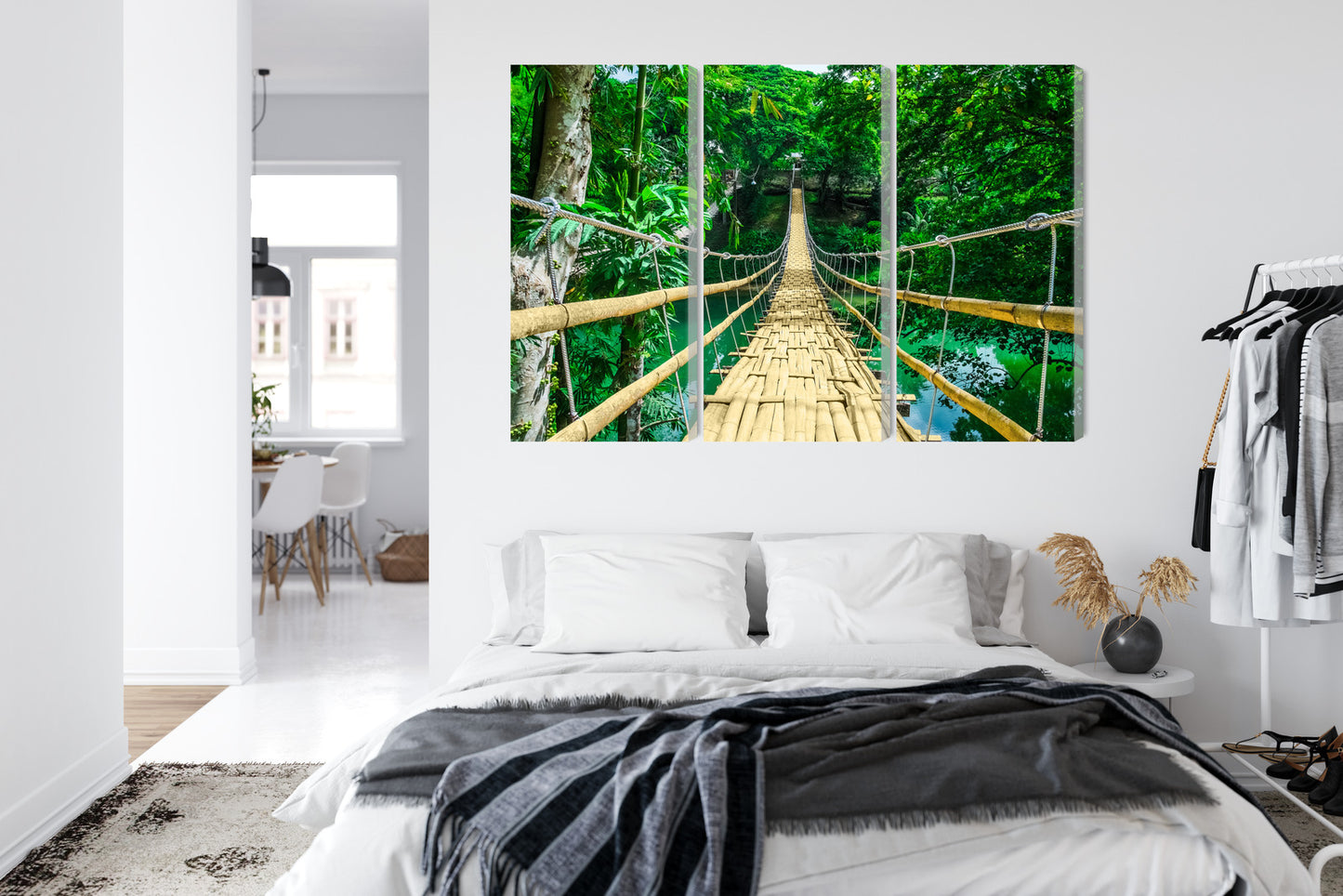 Obraz Wieloczęściowy Bambusowy Most w Lesie Deszczowym – Egzotyczna Natura do wnętrz Boho, Urban Jungle i Eko – widok 6