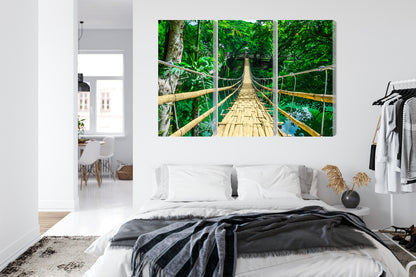 Obraz Wieloczęściowy Bambusowy Most w Lesie Deszczowym – Egzotyczna Natura do wnętrz Boho, Urban Jungle i Eko – widok 6