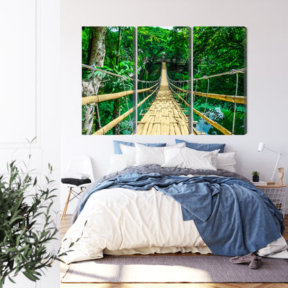 Obraz Wieloczęściowy Bambusowy Most w Lesie Deszczowym – Egzotyczna Natura do wnętrz Boho, Urban Jungle i Eko – widok 2