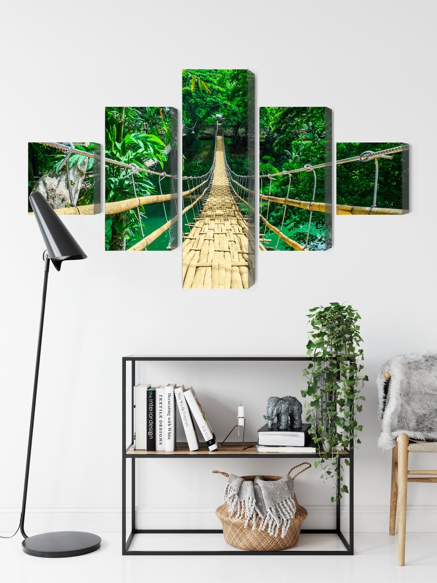 Obraz Wieloczęściowy Bambusowy Most w Lesie Tropikalnym – egzotyczna panorama do wnętrz boho i urban jungle – widok 8