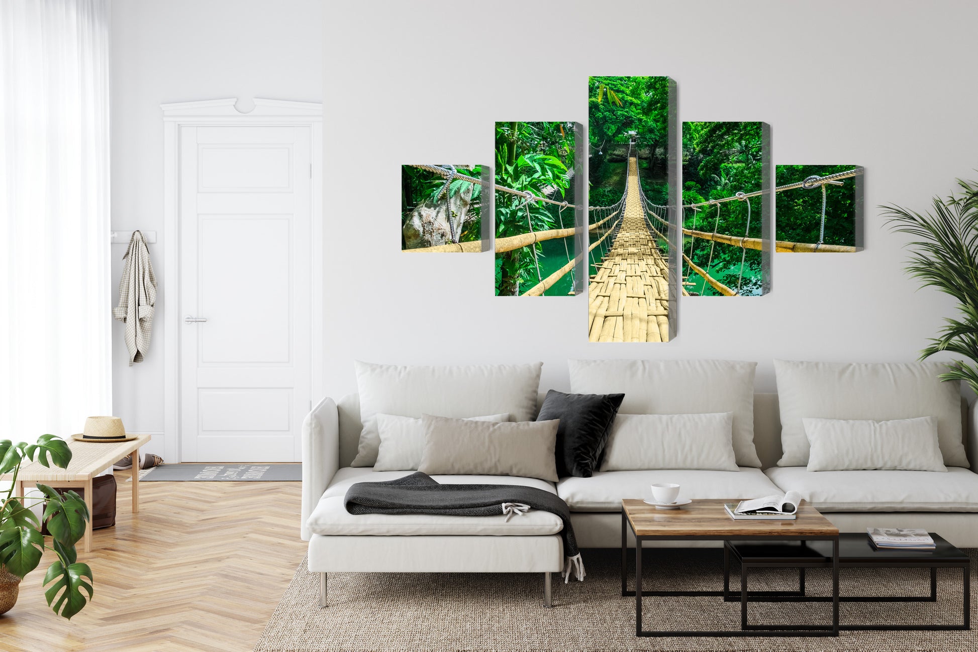 Obraz Wieloczęściowy Bambusowy Most w Lesie Tropikalnym – egzotyczna panorama do wnętrz boho i urban jungle – widok 5