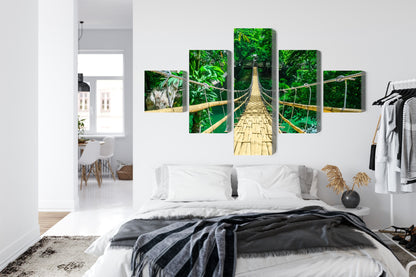 Obraz Wieloczęściowy Bambusowy Most w Lesie Tropikalnym – egzotyczna panorama do wnętrz boho i urban jungle – widok 6