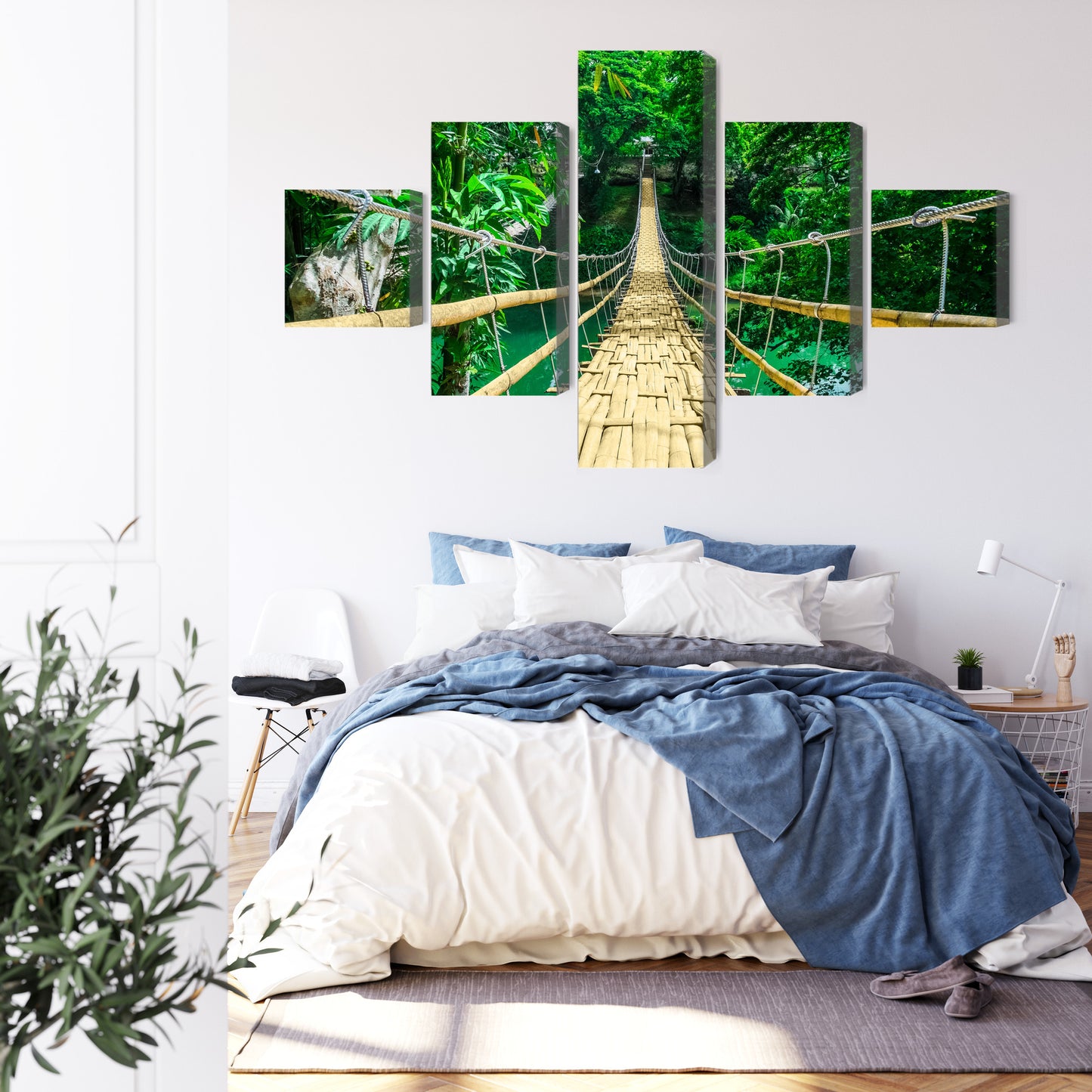 Obraz Wieloczęściowy Bambusowy Most w Lesie Tropikalnym – egzotyczna panorama do wnętrz boho i urban jungle – widok 2