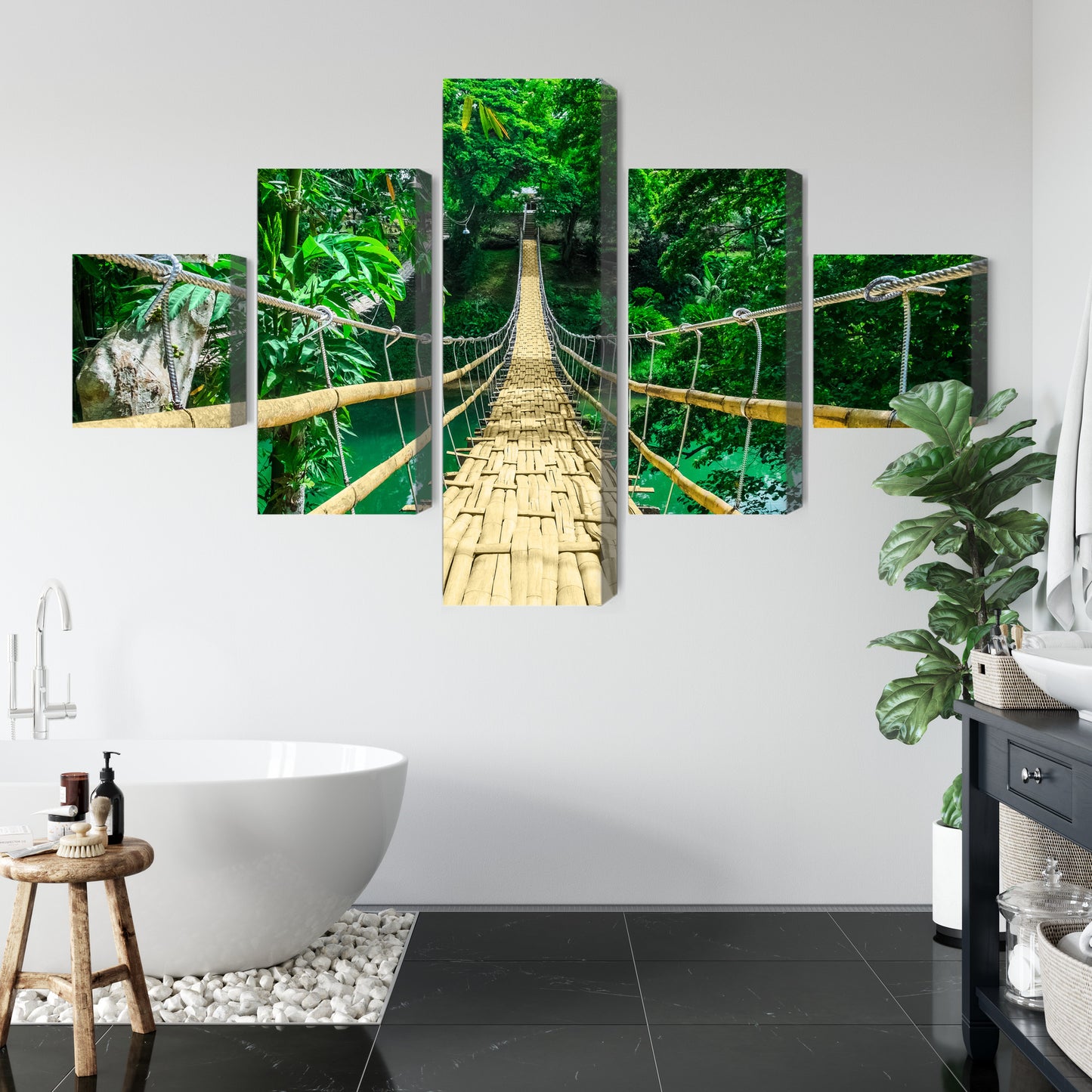 Obraz Wieloczęściowy Bambusowy Most w Lesie Tropikalnym – egzotyczna panorama do wnętrz boho i urban jungle – widok 4