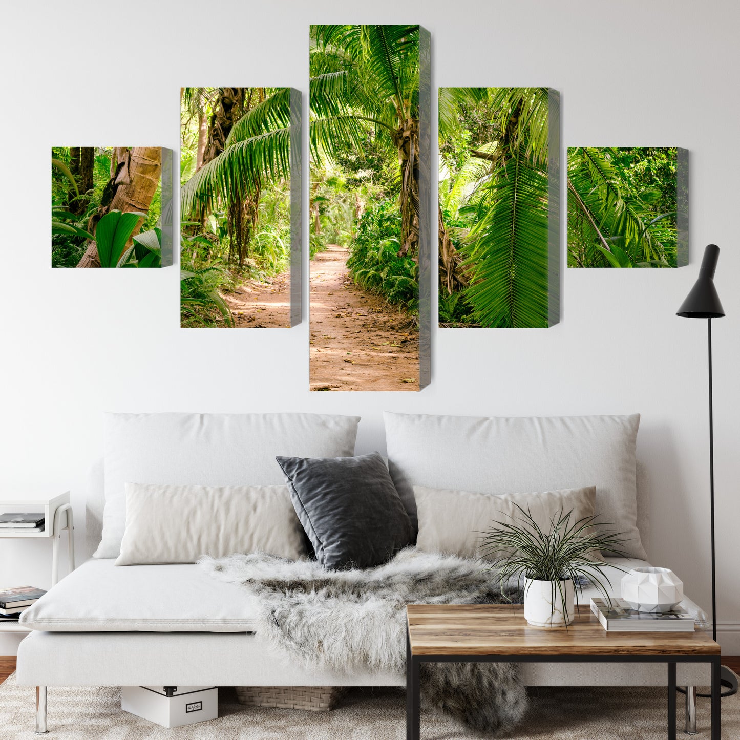 Obraz Wieloczęściowy Ścieżka Tropikalna – Immersyjny widok lasu do wnętrz biophilic, boho i nowoczesnych – widok 3