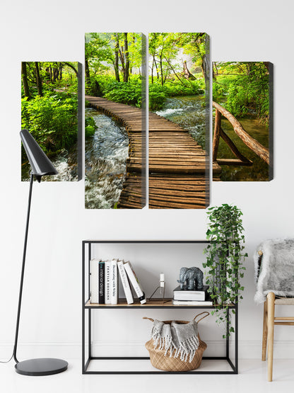 Obraz Wieloczęściowy Drewniane Molo w Lesie – spokojna panorama natury do wnętrz skandynawskich i boho – widok 8