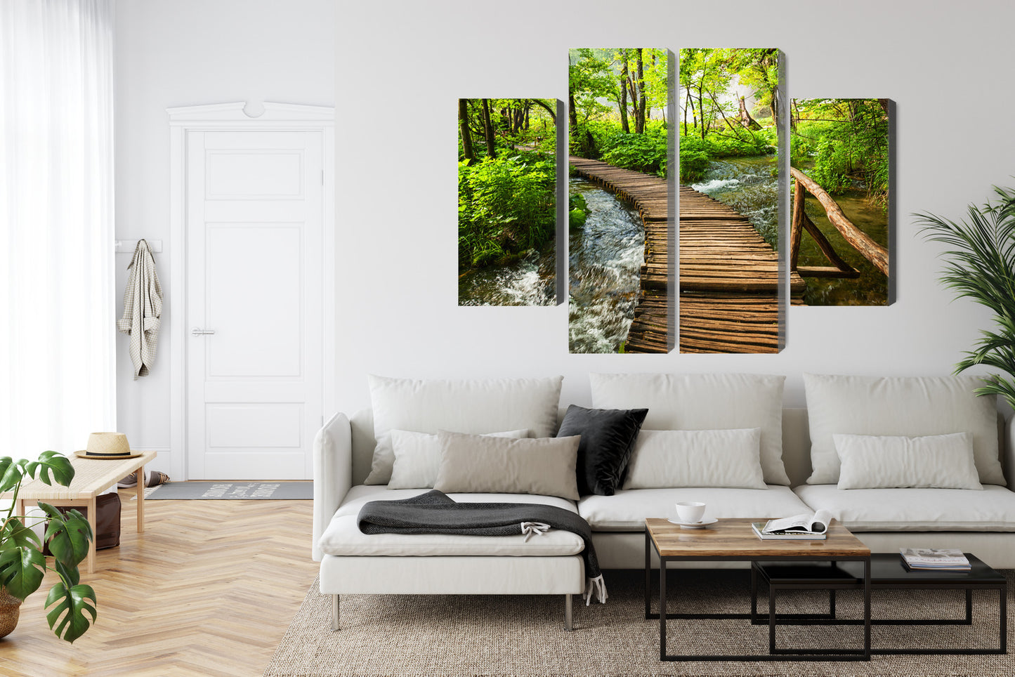 Obraz Wieloczęściowy Drewniane Molo w Lesie – spokojna panorama natury do wnętrz skandynawskich i boho – widok 5