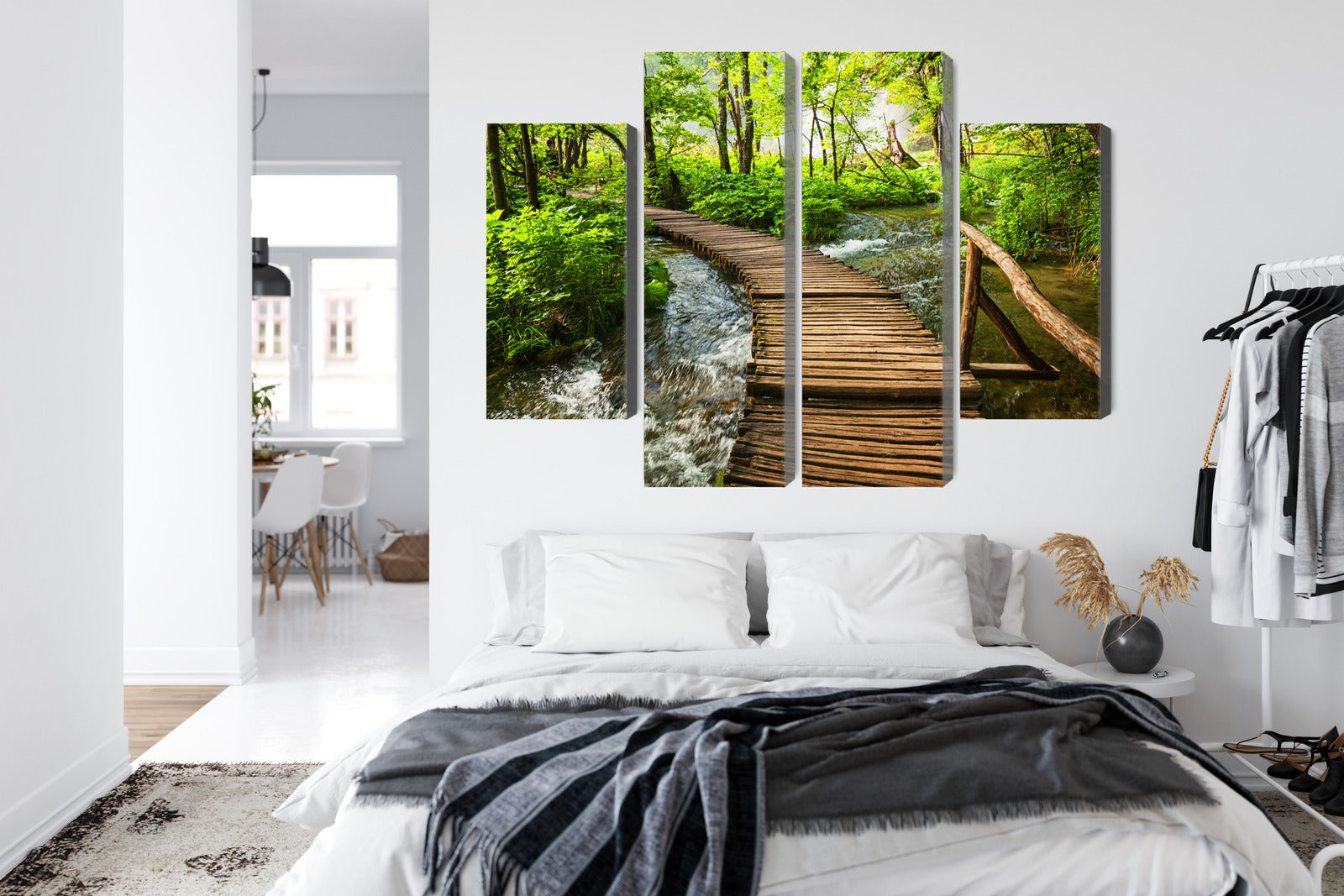 Obraz Wieloczęściowy Drewniane Molo w Lesie – spokojna panorama natury do wnętrz skandynawskich i boho – widok 6