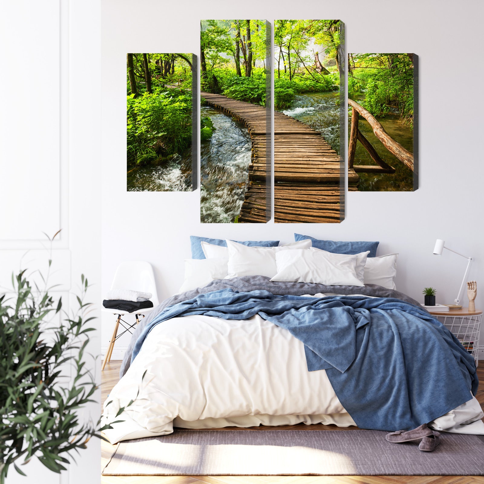Obraz Wieloczęściowy Drewniane Molo w Lesie – spokojna panorama natury do wnętrz skandynawskich i boho – widok 2