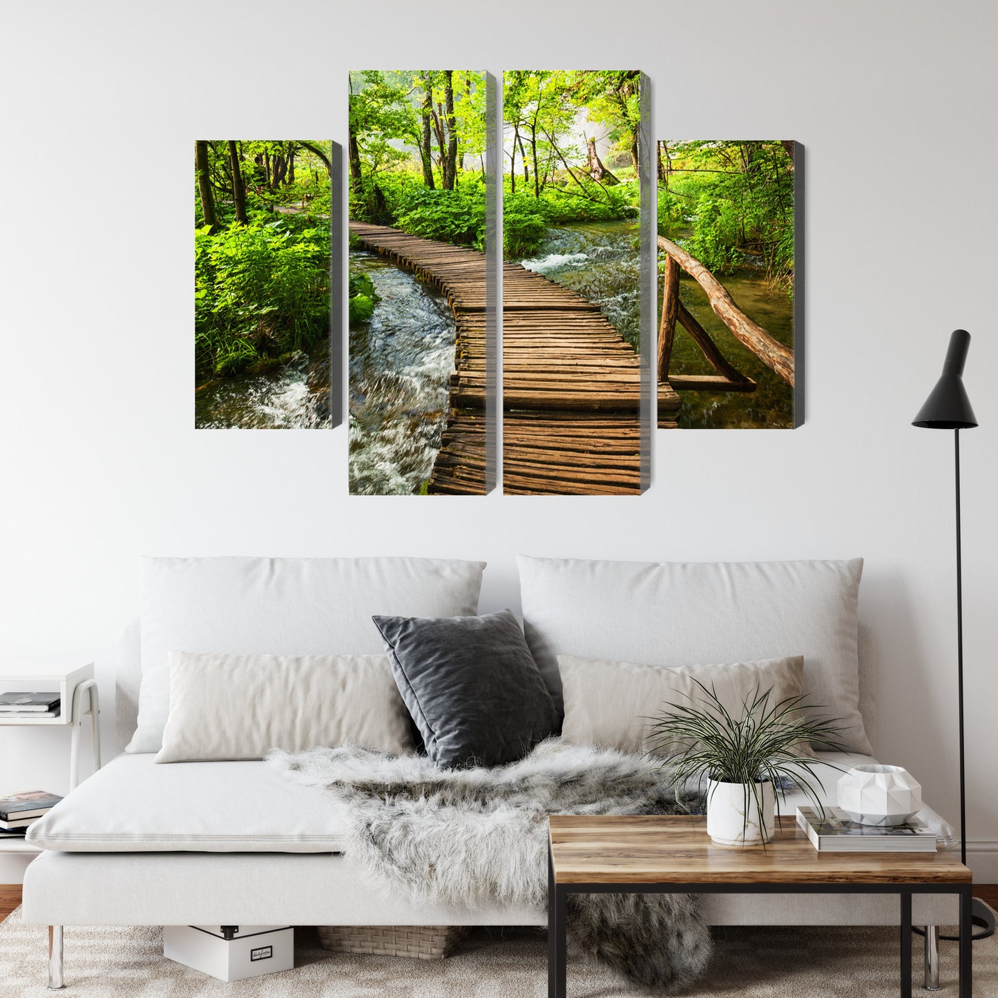 Obraz Wieloczęściowy Drewniane Molo w Lesie – spokojna panorama natury do wnętrz skandynawskich i boho – widok 3
