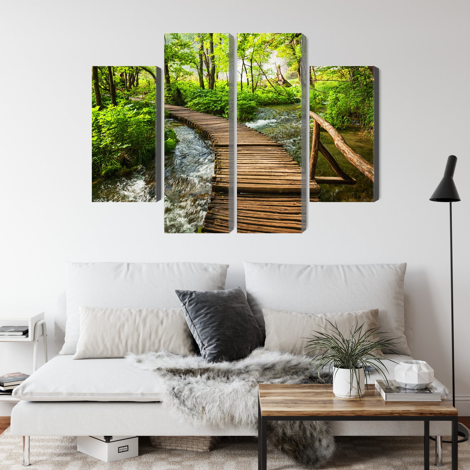 Obraz Wieloczęściowy Drewniane Molo w Lesie – spokojna panorama natury do wnętrz skandynawskich i boho – widok 3