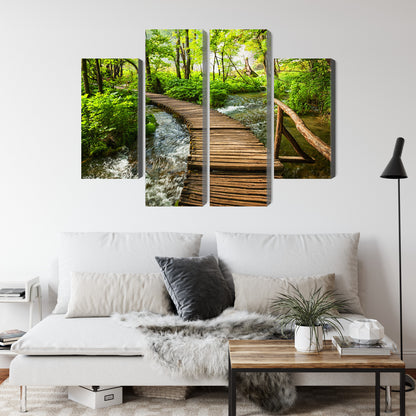 Obraz Wieloczęściowy Drewniane Molo w Lesie – spokojna panorama natury do wnętrz skandynawskich i boho – widok 3